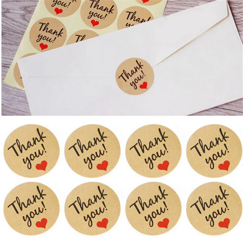 120pcs Handmade wtih Love Red Heart Thank you Round Scrapbooking Paper Labels Seal Sticker DIY Gift Dia.3.8cm | Дом и сад