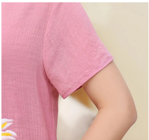 

New Mother's Outfits Printed Cropped Pants Cotton Linen Short-Sleeved T-shirts Summer Comfortable Two-piece set L631