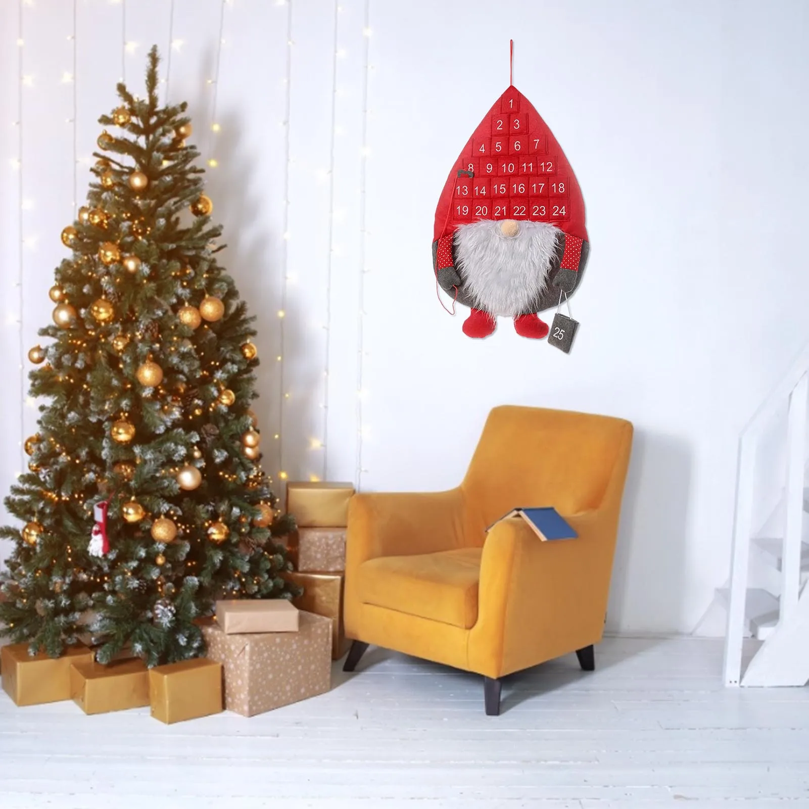 Plush Gnome Design Christmas 24 Day Hanging Advent Calendar Faceless Dwarf Doll Xmas Countdown Well Made | Дом и сад