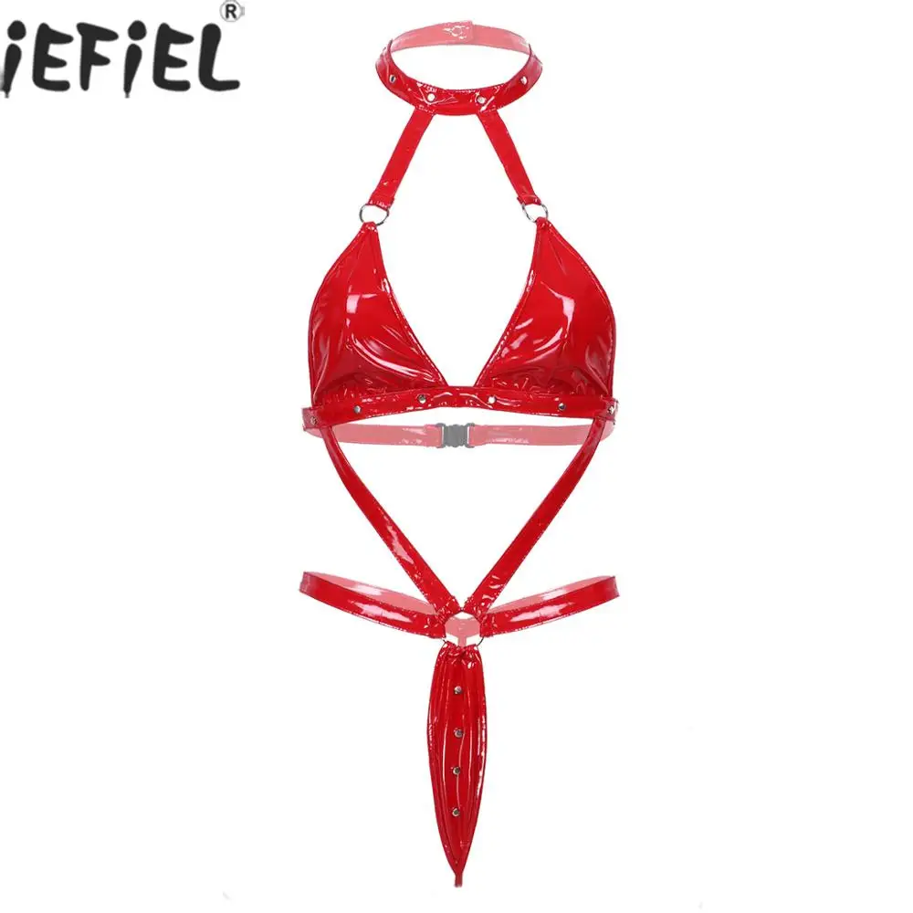 Женский эротический костюм из красного латекса женское белье лакированной кожи