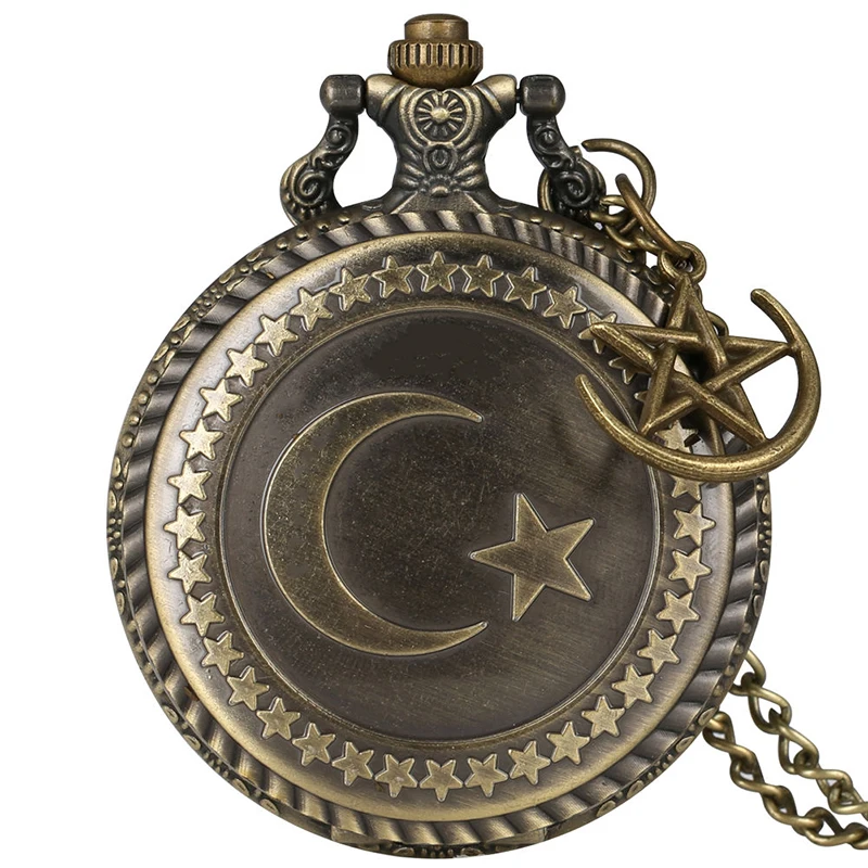 

Retro Pocket Watch Bronze Alloy Moon Star Embossed Flip Cover Quartz Pocket Watch Classic Old Style Fashion & Casual