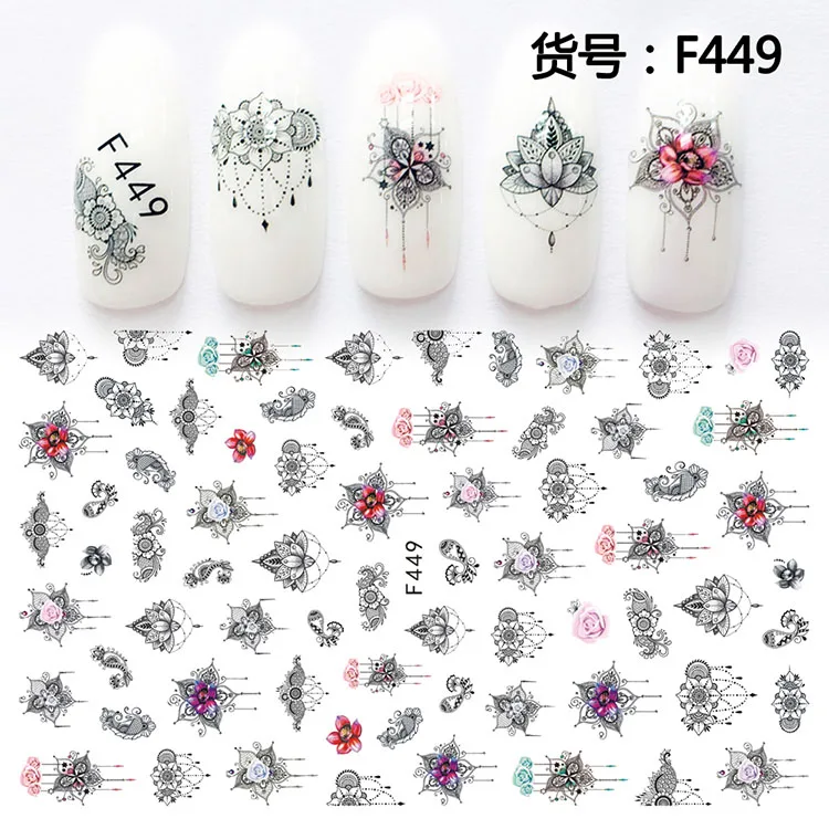 3D Nail Sticker Slider Nails Art Tattoo Decals Foil Mandala Lotus Crystal Design Decoration Adhesive Manicure Pegatina Wraps