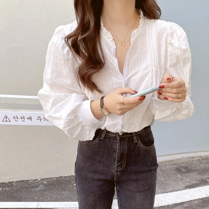 

Spring Womens 2021 New Loose French Shirts Female Design Fashion Puff Long Sleeve Blouse Ladies Loose Basic Top Dropshipping