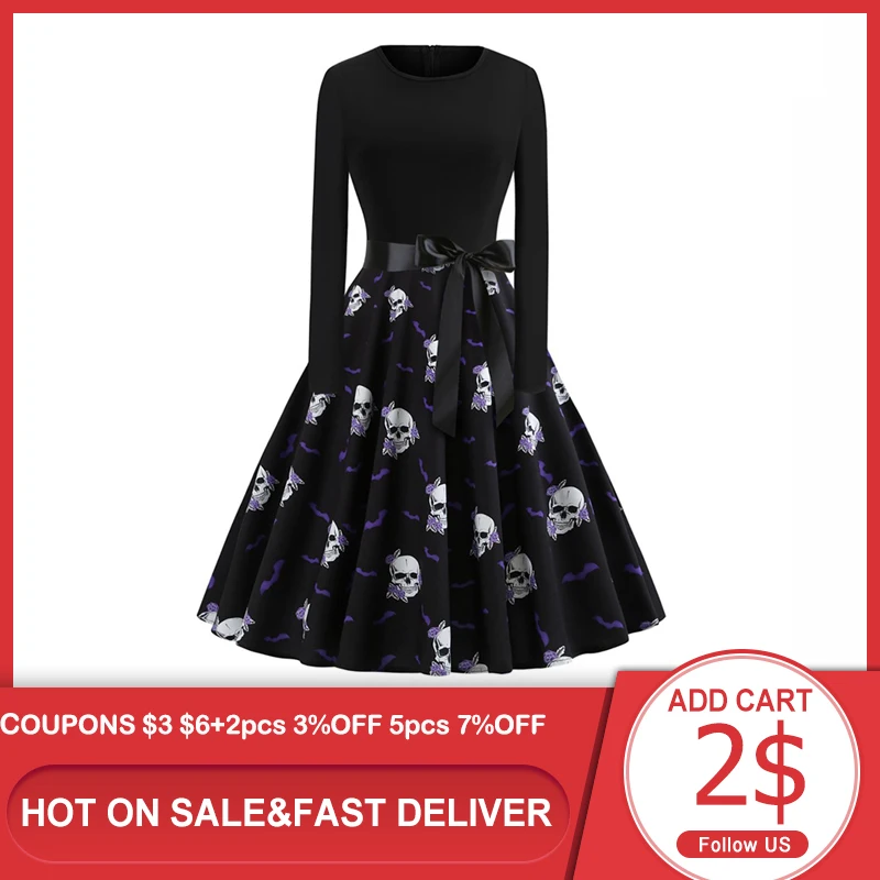 Осеннее готическое винтажное офисное женское платье на Хэллоуин пуловер с