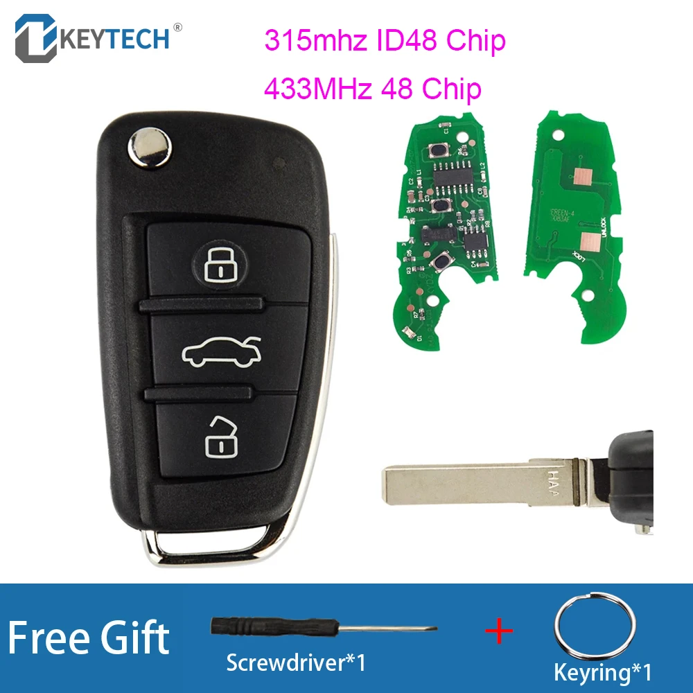 Складной автомобильный ключ OkeyTech дистанционный с 3 кнопками 315 МГц 433 для Audi A2 A3 A4 S4