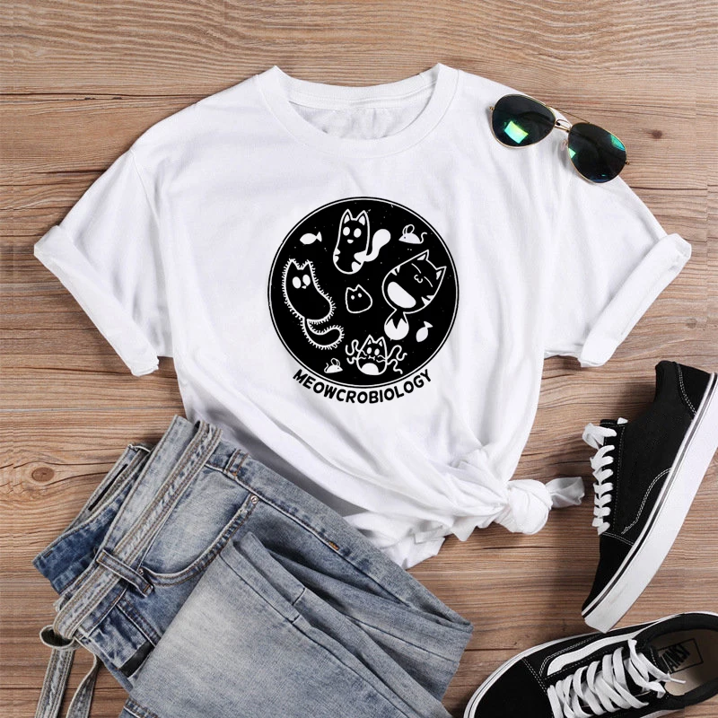 

Bacteria Microbiology Science Cat T-shirt Women Funny Cotton Graphic Camisetas Mujer Hipster Casual Fashion Women Tshirt Tops