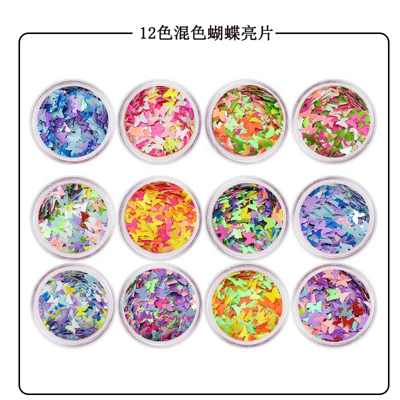 

12 box/Set Butterfly Nail Sequins Paillette Mixed Colors Holographic Glitter Flakes 3D Sparkly Polish Nails Art Accessories