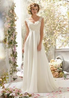 new design v neck charming empire wedding gown appliqued chiffon wedding dress 2016 empire sexy backless lace appliques