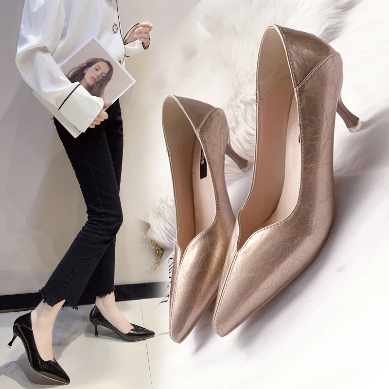 

2020 Lady Shoes Pointed Toe Female Party Dress Shoes Brand Shoes Woman Heel Leather Pumps High Heels zapatos tacon mujer U14-17