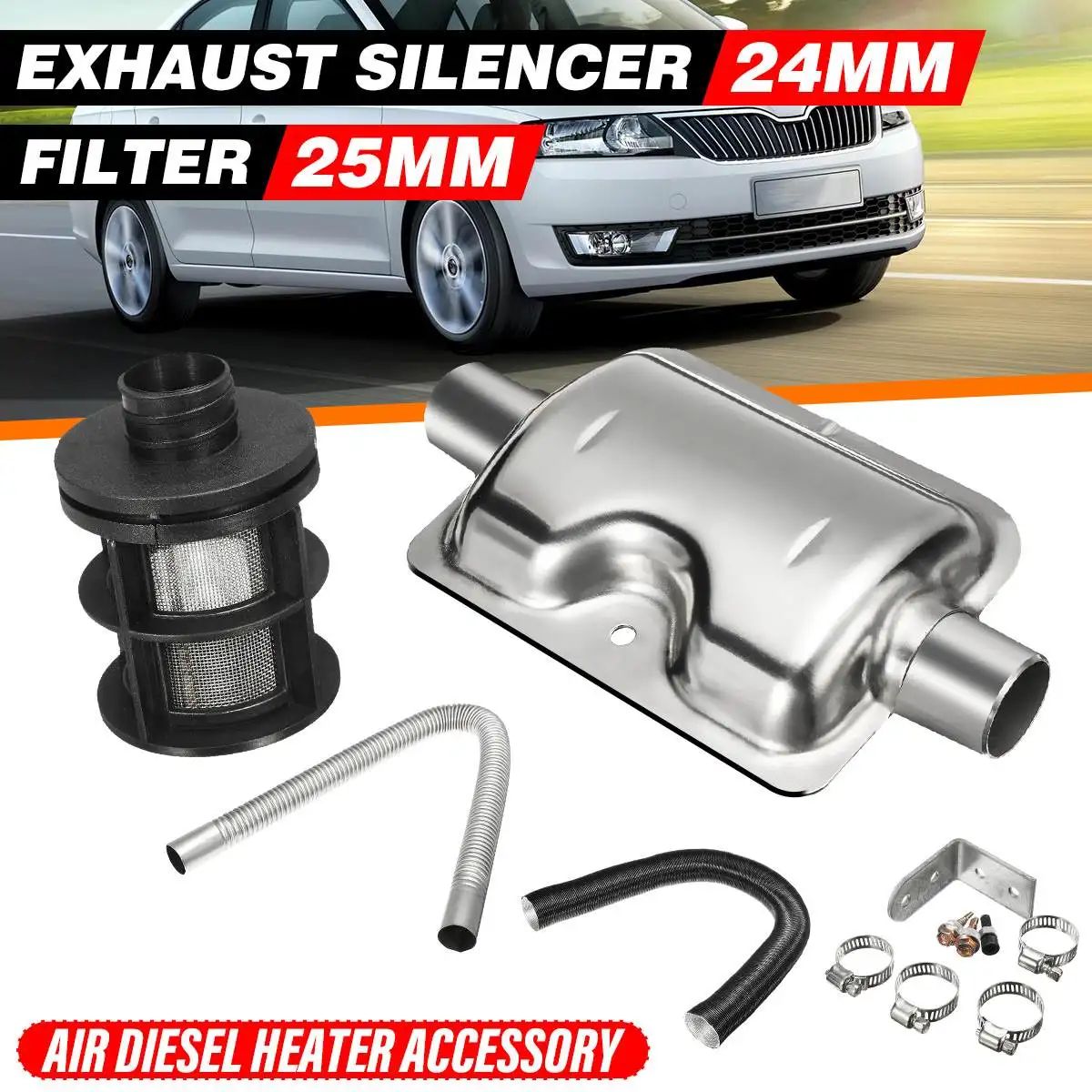 

Air Diesel Parking Heater 24mm Exhaust Silencer Muffler + 25mm Air Intake Pipe Filter For Webasto Eberspache