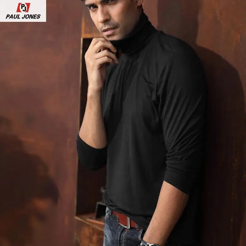 Мужские облегающие футболки с высоким воротником из мягкого вискозного волокна