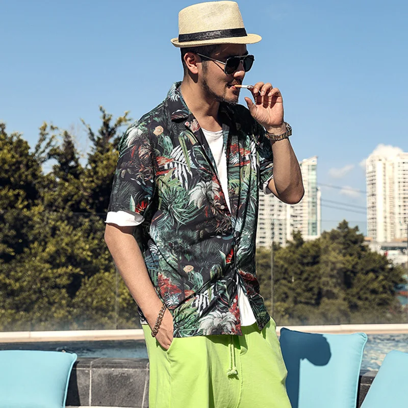 2021 летняя новая Гавайская Мужская рубашка с коротким рукавом и принтом Пляжная