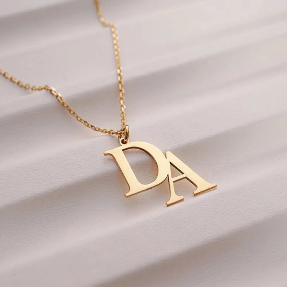 

Mini-World Ladies Simple Vertical Double Letter Pendant Necklace Customized Name Initial Letter Stainless Steel Necklace Jewelry
