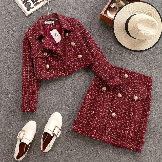 9043Tweed Vefinear, Осень-зима, сексуальные клетчатые топы и мини-платья, комплект из 2 предметов, на пуговицах, открытая облегающая юбка и свитер, комплект из двух предметов - Цвет: 9043Tweed