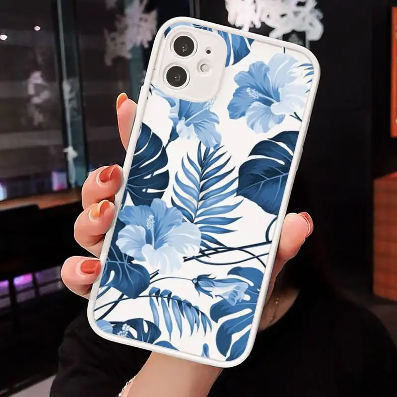

Phone Case For iPhone 12 11 Mini Pro XR XS Max 7 8 Plus X Retro Floral Leaf pink flower Matte transparent White Cover