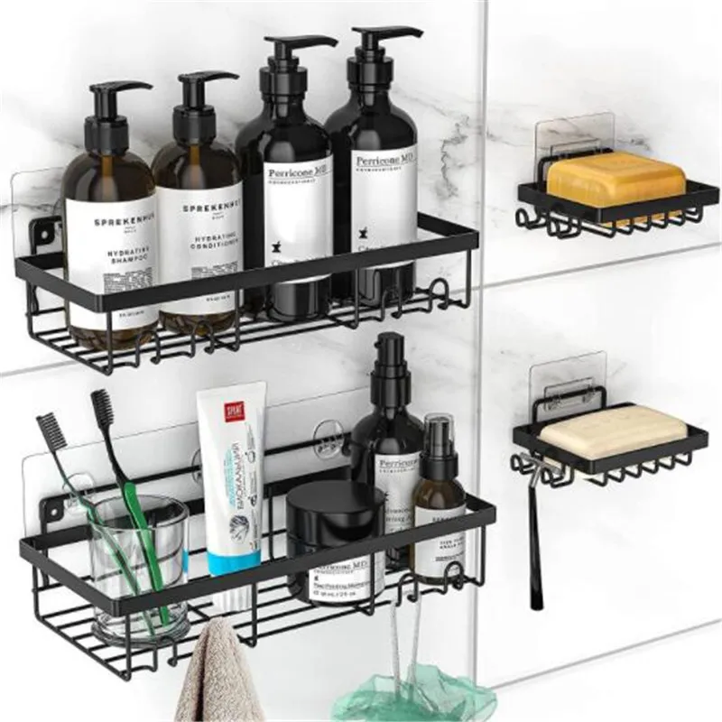 

Bathroom Shelves Soap Tray Shampoo Organizer Wall Mounted Organizer Drainer Rack