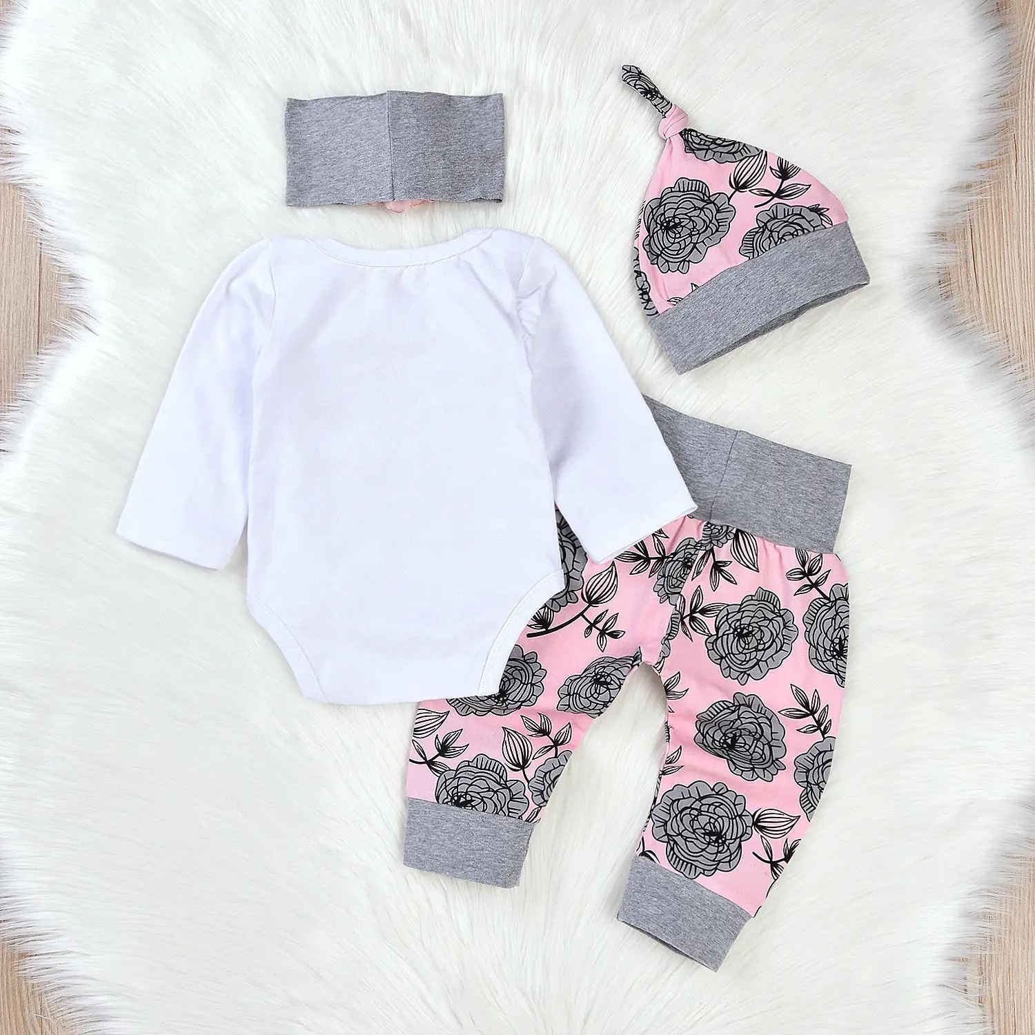 

Newborn Baby Girls Outfit Clothes Sets Cute Princess Autumn Winter Cotton Romper Pants Hat Headband 4PCS Casual Sets 0-18M
