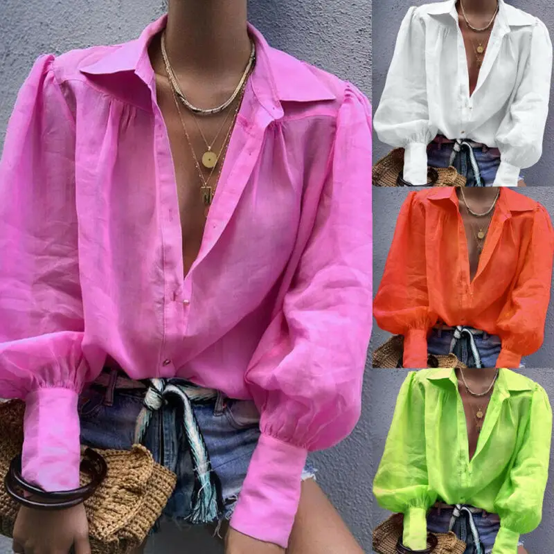 Женская Повседневная Однотонная рубашка с длинным рукавом женская модная