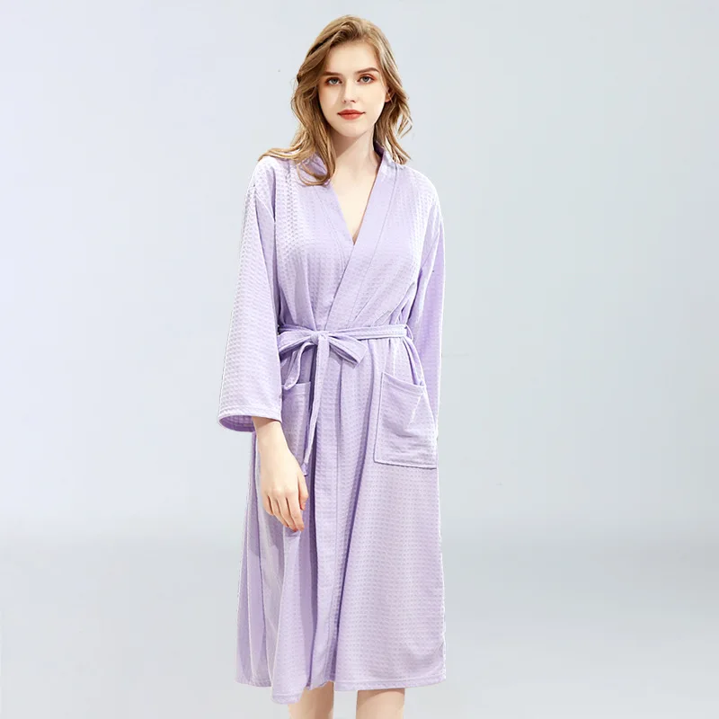 Spring Autumn Sleepwear Robe Spring Thin Kimono Women Nightgown Solid Long-Sleeve Terry Home Clothes Waffle Bathrobe for Female