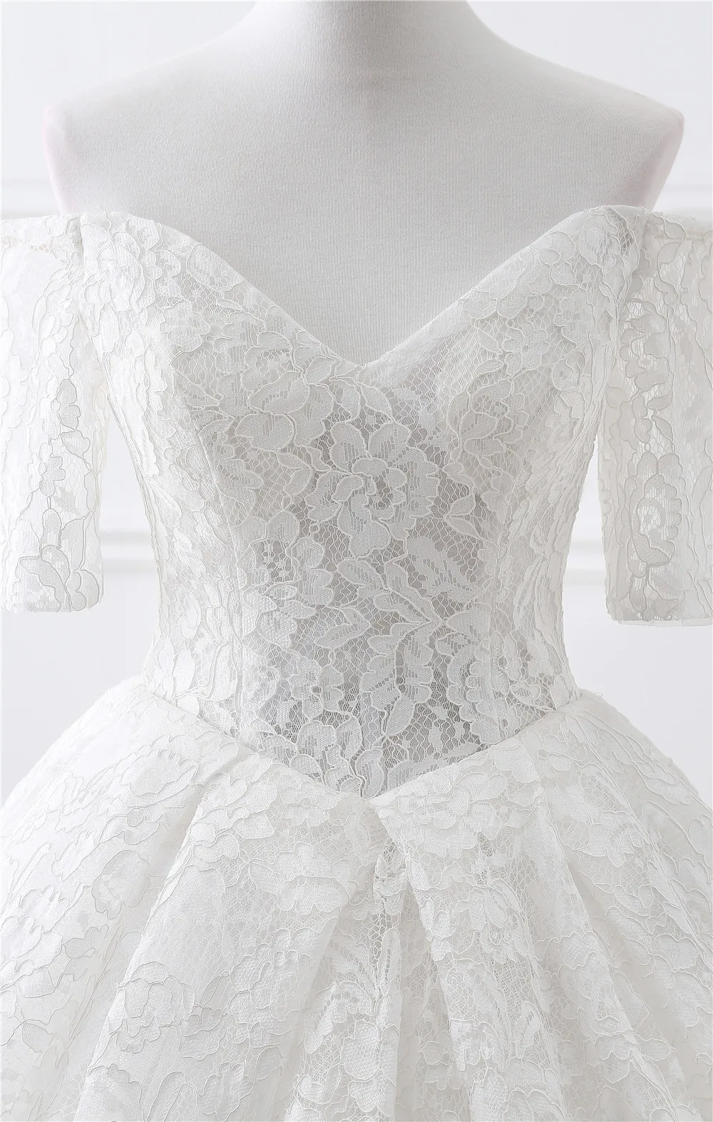 H & S vestidos de novia elegantes con velo Apliques de encaje media manga V vestidos de novia vestido de tren de barrido de novia 2019