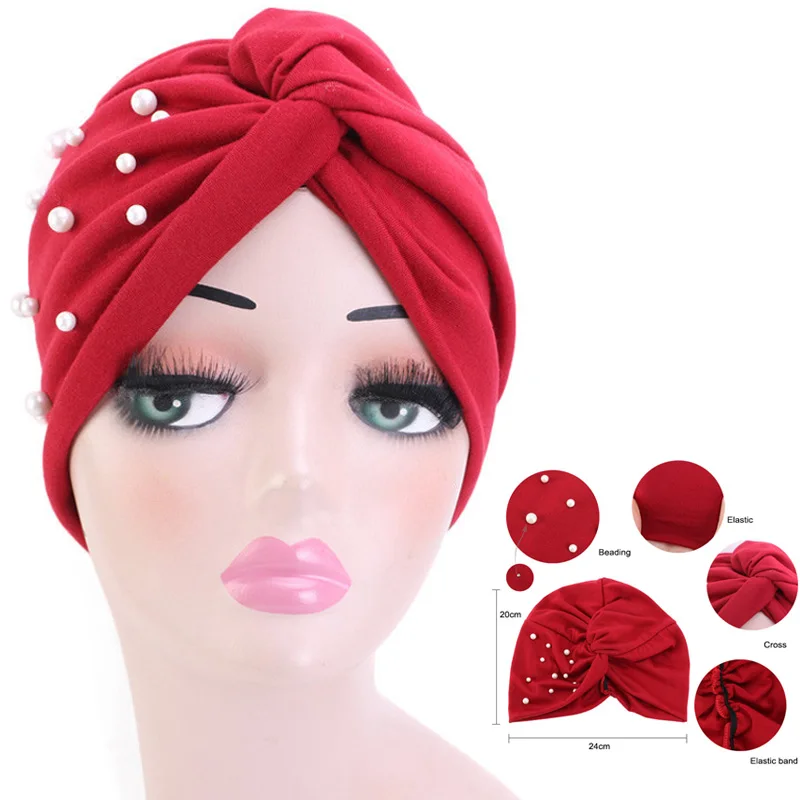 Модная жемчужная Шапка-тюрбан для волос витая мусульманская шапка-головной убор