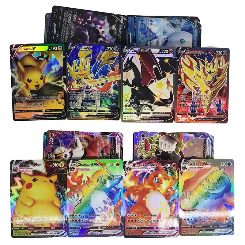 100 шт. Pokemon Card 40VMAX 60V меч и щит Супер Игрушки Эволюция флэш-карты коллекция