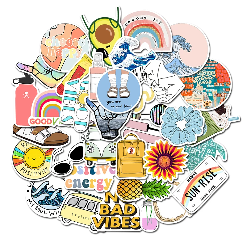 35 PCS PVC VSCO Small Fresh DIY Skateboard Laptop Graffiti Motorcycle Decorative Sticker Car Vinyl Decals | Автомобили и