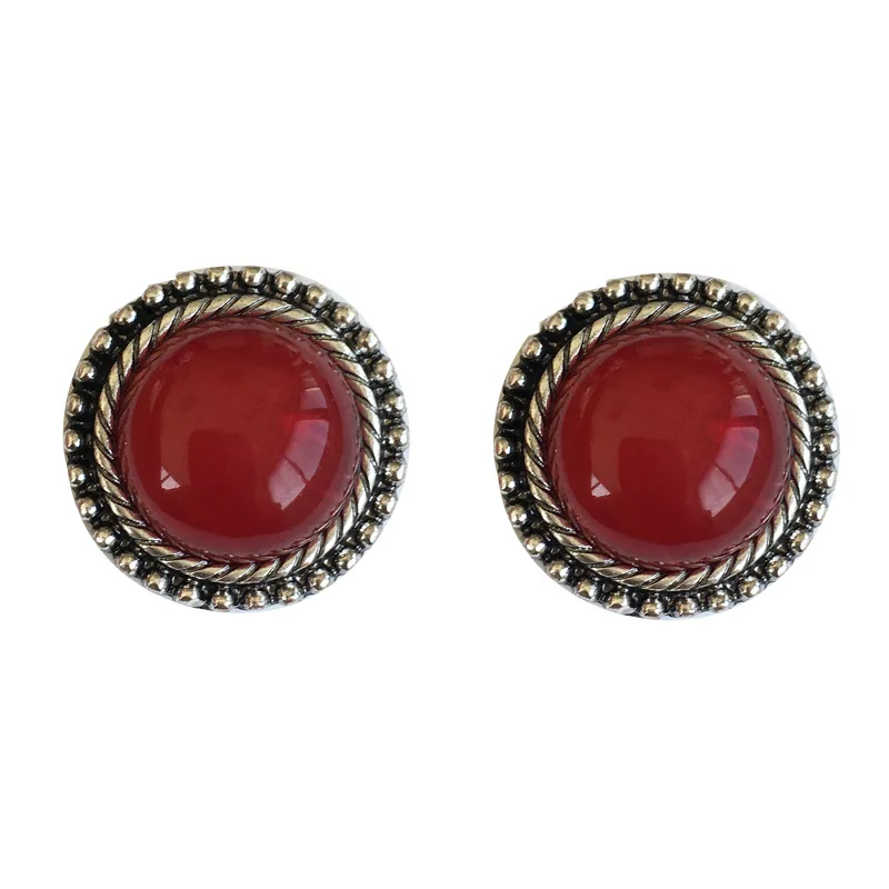 

2020 New Vintage Red Blue Acrylic Metal Round Stud Earrings Women Luxury Fashion Temperament Elegant Ear Jewelry Pendientes