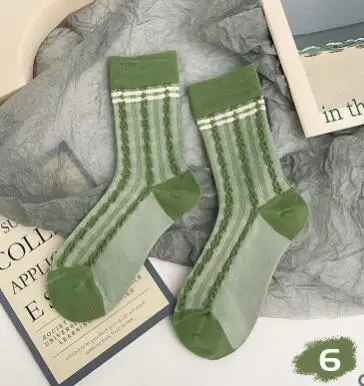 10pairs/lot green Women Cotton Socks Vintage Stripe plaid Breathable Cute Japanese Casual Girls sweet cotton Socks