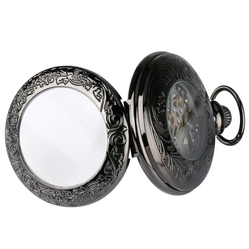 Antique Pendant Watches Roman Numbers Transparent Men Women Mechanical Hand Wind Pocket Watch Fob Pendant Chain Luminous Hands