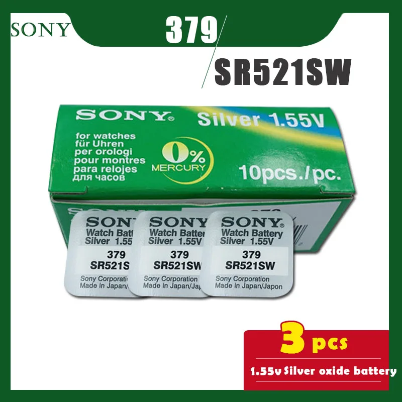 3 шт./лот оригинальный аккумулятор SONY 379 SR521SW 1 55 V с серебряными оксидными кнопками