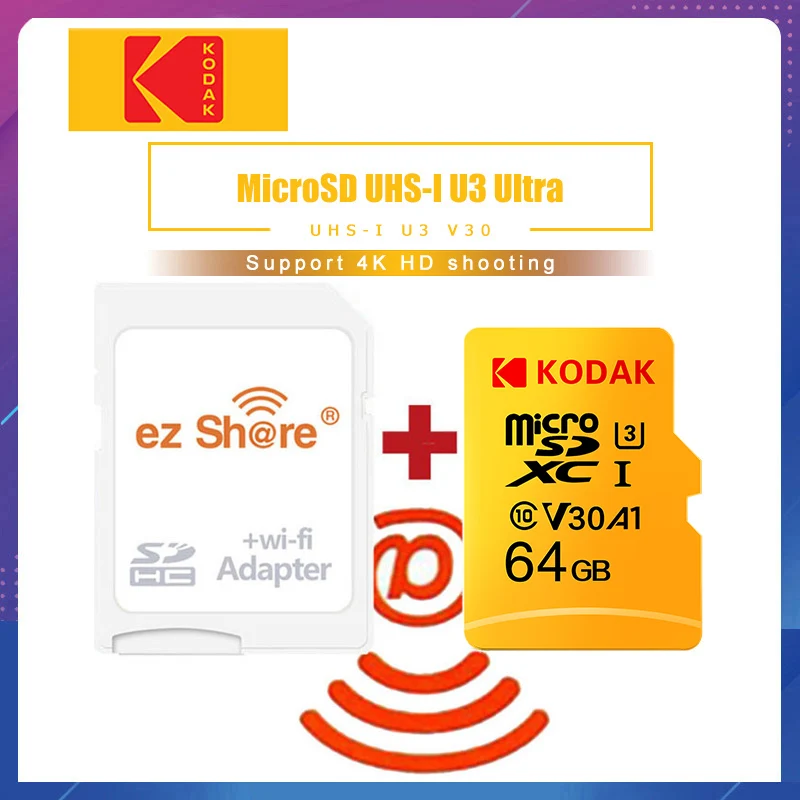 Ezshare беспроводной wifi адаптер + Kodak Micro SD карта 32 Гб класс 10 U3 4 K V30 microsd Беспроводная TF