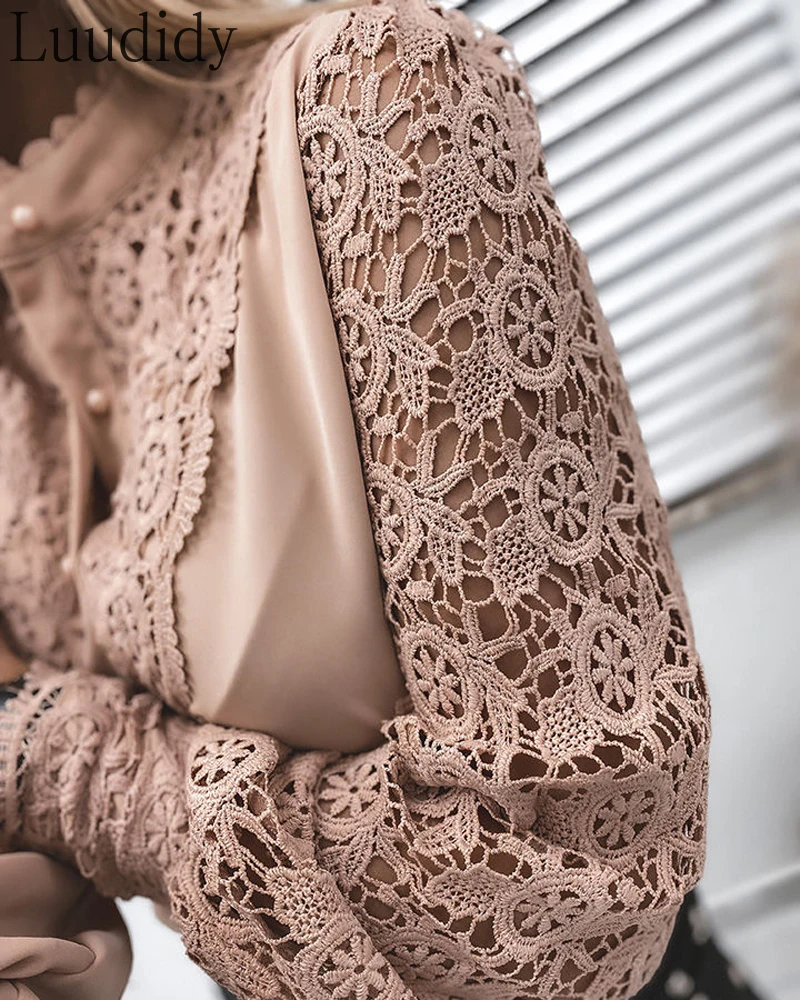 

Women Elegant Lace Blouses Lace Button Design Blouse