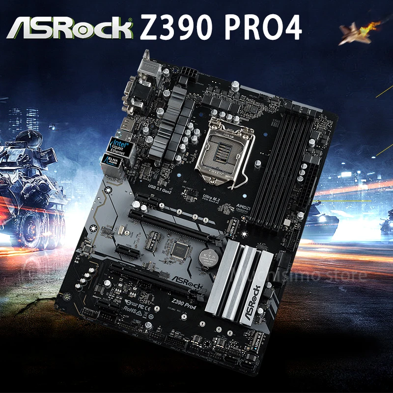 Kaufen LGA 1151 ASRock Z390 Pro4 Motherboard I9 I7 I5 I3 DDR4 64GB PCI-E 3,0 M.2 DVI Desktop Z390 Placa-Mãe 1151 USB 3,1 ATX Neue