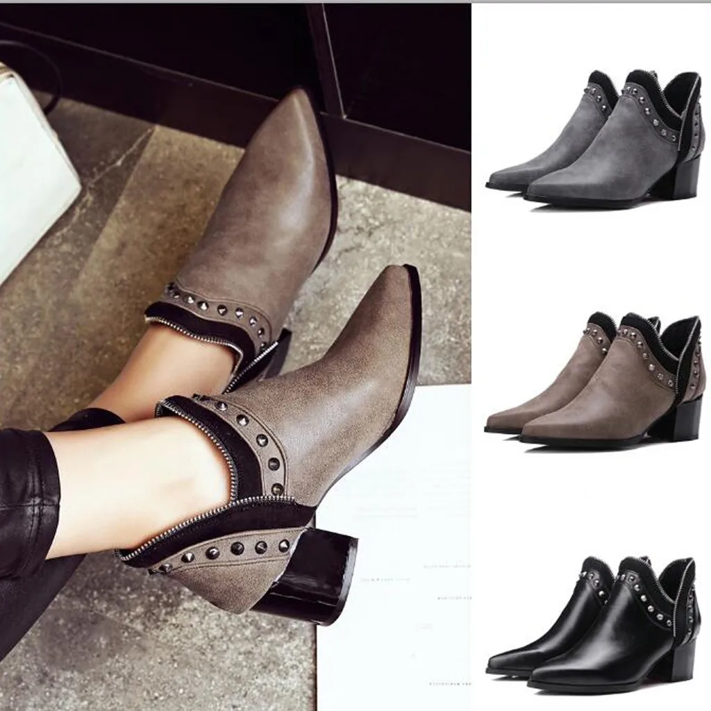 Женские ботинки в стиле ретро С заклепками постепенным увеличением зимние