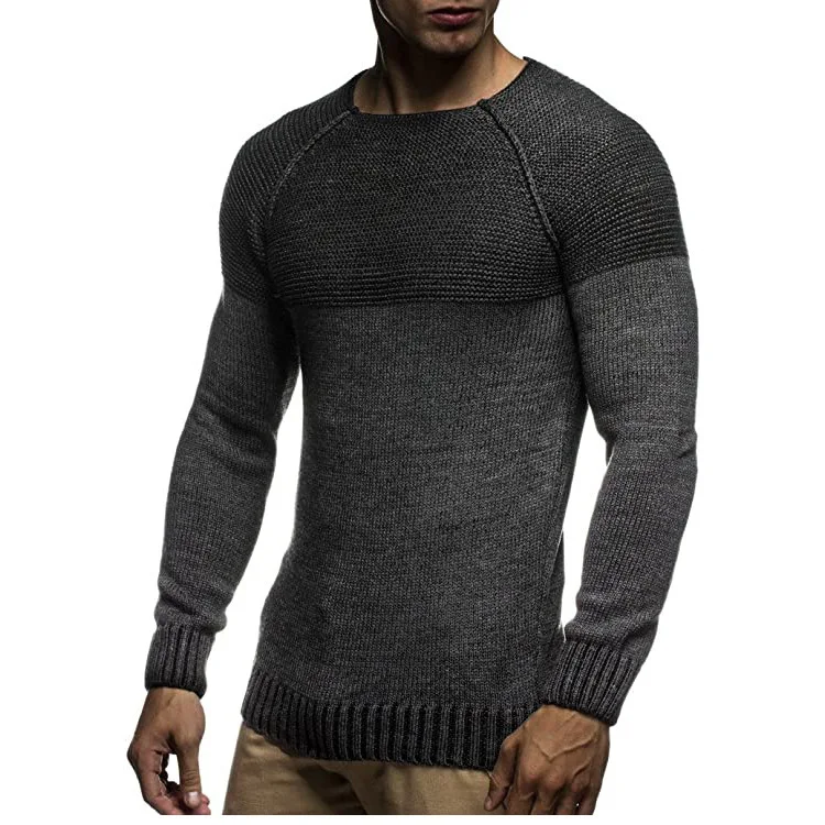 

2021 Autumn and Winter Newest Men's Knitted Sweater with Round Neck Slim Bottom Black Long-sleeved Pullover Winter Sweater Men