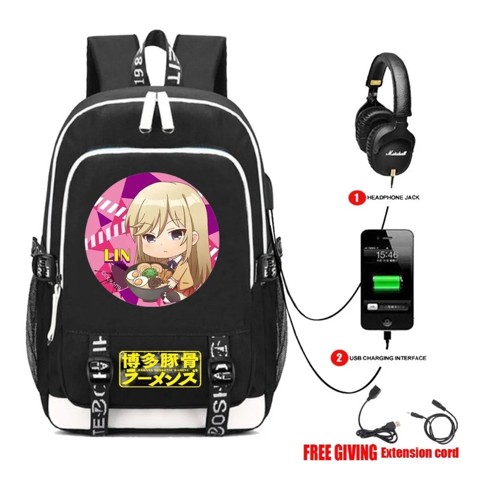 

Аниме Hakata Tonkotsu Ramens рюкзак USB зарядка наушников школьные сумки для мужчин женщин Дорожные сумки для ноутбука рюкзак (9 стилей)
