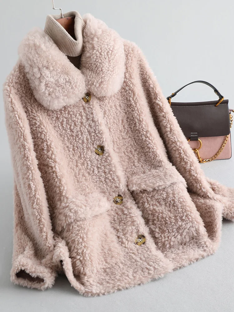 

High Quality 100% Wool Fashion Fur Coat Female Korean Soft Warm Jacket 2020 Women's Clothing Abrigos Mujer Zjt344