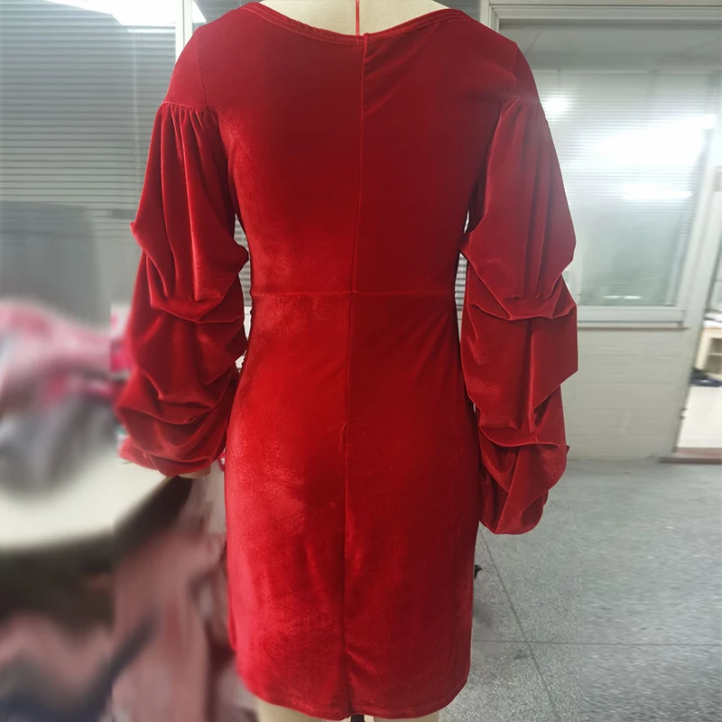 

Autumn Irregular V Neck Sexy Dress Women Spring Pleated Bodycon Dresses Solid Female Long Sleeve Slim Dress Midi Party Vestidos