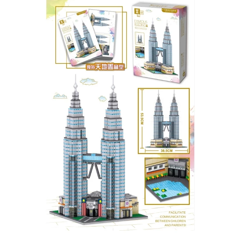 

QL0965 Street View Series FAMOUS BUILDING Oil Twin Towers QL0965 Building Blocks Assembly Bricks Kids Christmas Gifts 2521 PCS