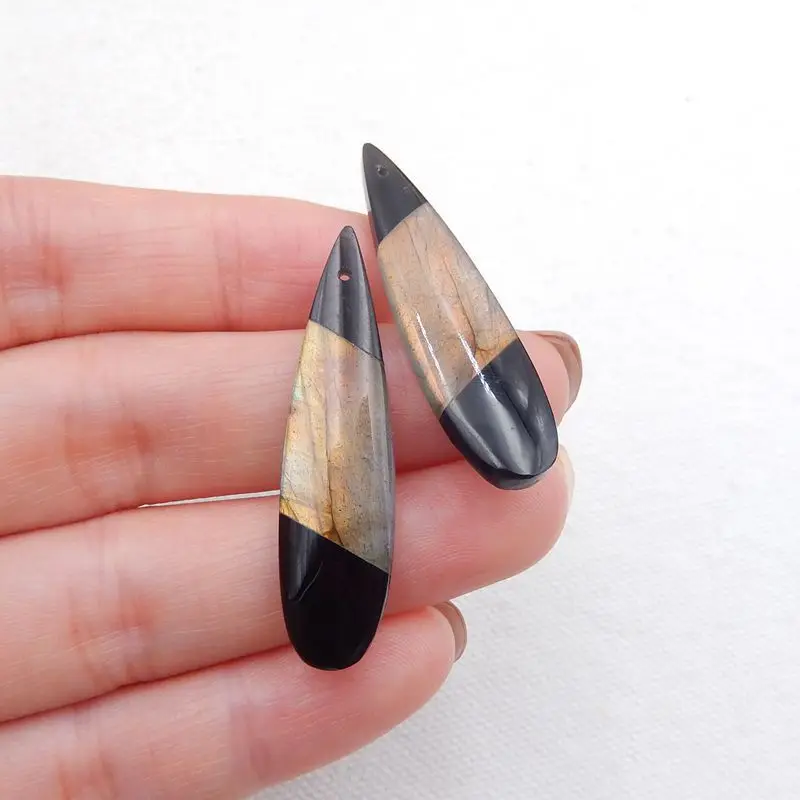 Модные женские серьги из натурального Лабрадорита С обсидианом Intarsia подарок на