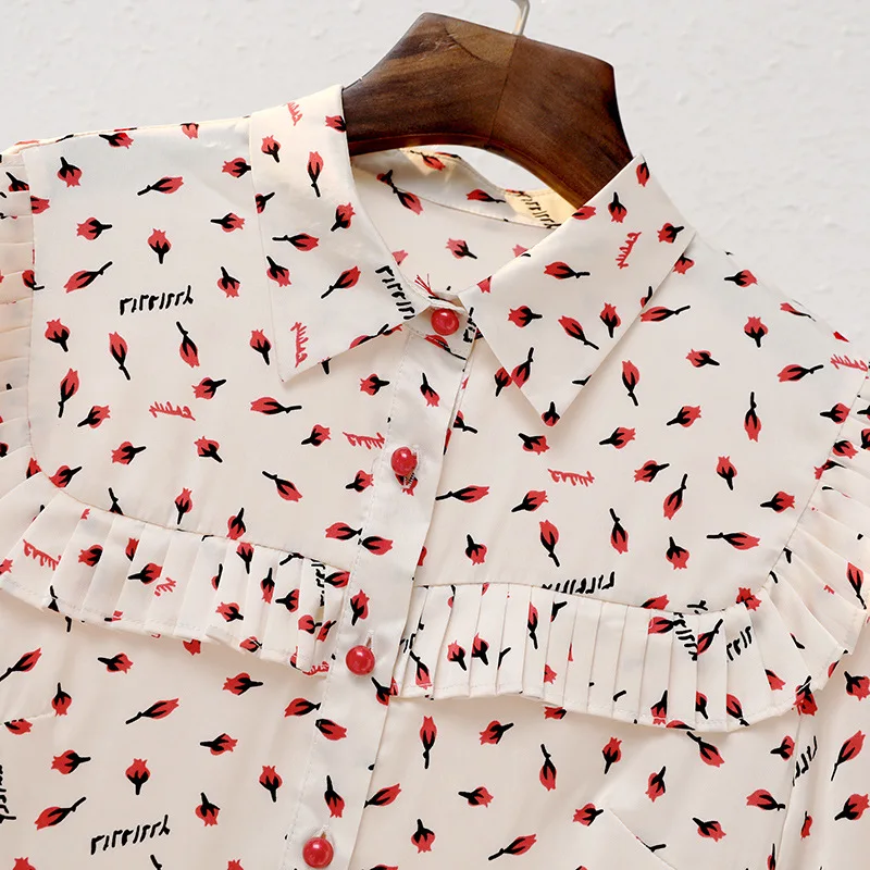 Early spring 2020 new Fashion floral flower print dress women Chiffon dresses turn down collar full sleeve long Dress | Женская одежда