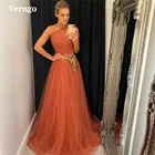 Элегантное Тюлевое ТРАПЕЦИЕВИДНОЕ длинное платье Verngo для выпускного вечера 2021 кружевное платье на одно плечо с аппликацией длиной до пола вечерние платья для событий