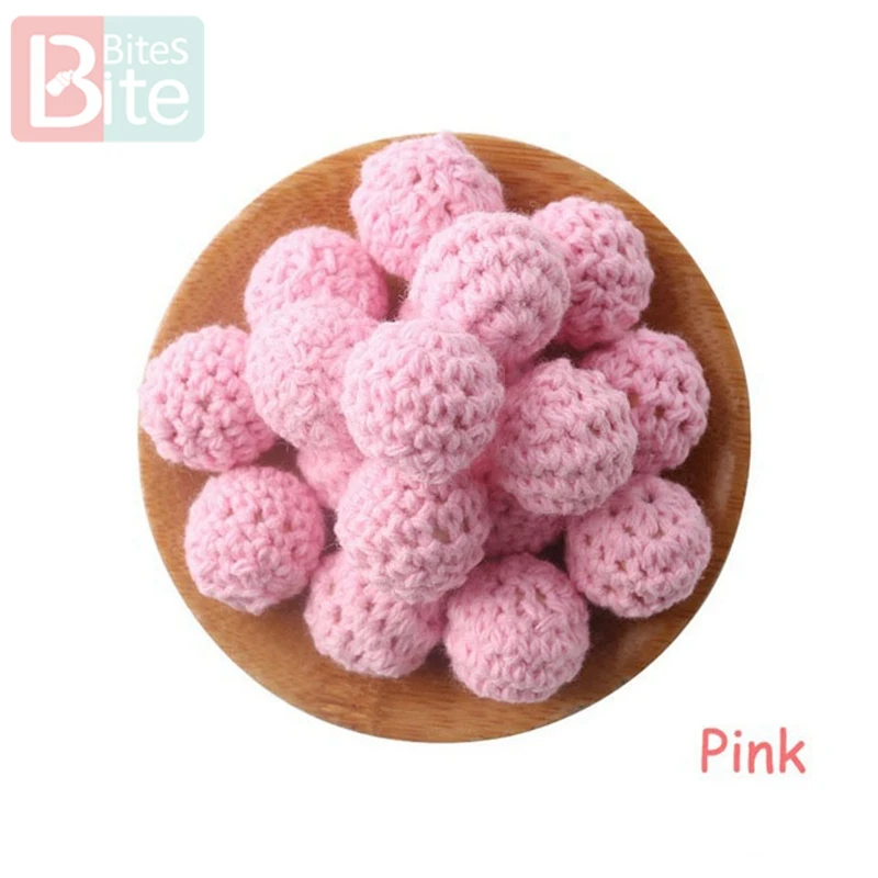 Pink Кусачки 20шт 20 мм деревянное вязание крючком детский Прорезыватель вязаные бусины пустые DIY цепочка для прорезывания зубов подарки Детские товары Bpa бесплатно - Цвет: Pink