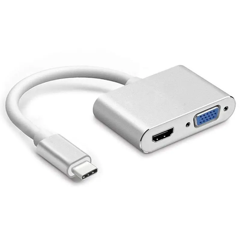 USB C к HDMI + VGA Type (Thunderbolt 3 совместимый) 4K адаптер совместимый Pro/Chromebook Pixel/Dell X|Адаптеры