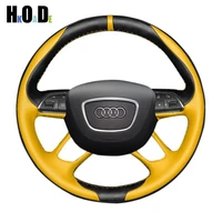 car steering wheel cover for audi a4 b8 a6 c7 a7 a8 a8 l allroad q5 2013 2017 q7 hand stitched genuine leather