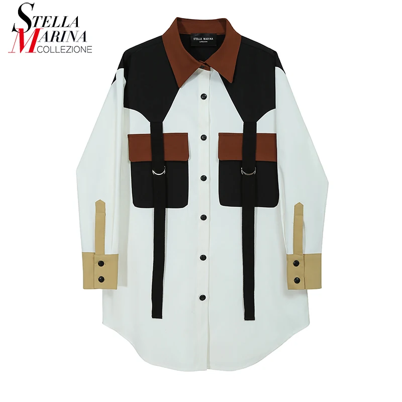 Женская блузка с длинным рукавом Повседневная Белая Туника большого размера