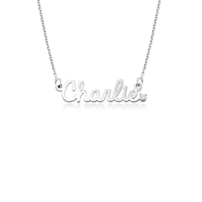 Stainless Steel Thin Chain Name Necklace Personalized Customized Crystal Stone Embellished Gold-color Silver-color Rose-gold