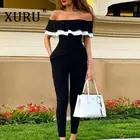 XURU сексуальный Облегающий комбинезон с открытыми плечами, коротким рукавом и оборками, весна 2020, новый женский комбинезон, Лидер продаж