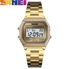 SKMEI Золотые Ретро женские Кристальные часы, модные цифровые часы из нержавеющей стали, будильник, спортивные часы, женские часы 1474
